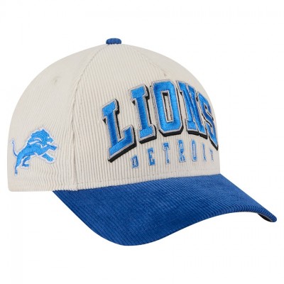 Бейсболка Detroit Lions New Era Cream/Blue Two-Tone Sided Corduroy 9FORTY A-Frame