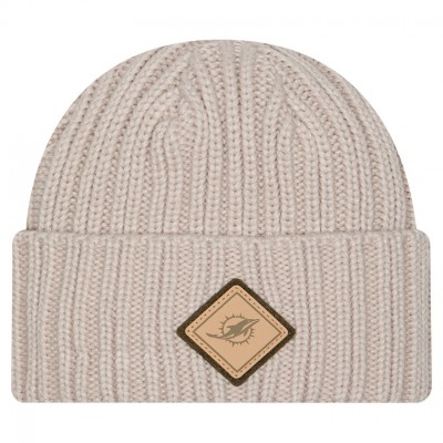 Miami Dolphins New Era Light Beige Logo Applique Cuffed Knit Hat