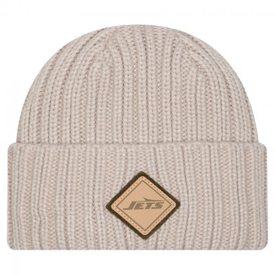 New York Jets New Era Light Beige Logo Applique Cuffed Knit Hat