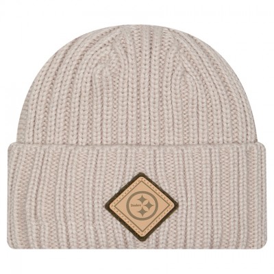 Pittsburgh Steelers New Era Light Beige Logo Applique Cuffed Knit Hat