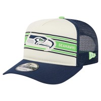 Бейсболка Seattle Seahawks New Era Cream/College Navy Banner A-Frame 9FIFTY Trucker Snapback
