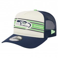 Бейсболка Seattle Seahawks New Era Cream/College Navy Banner A-Frame 9FIFTY Trucker Snapback