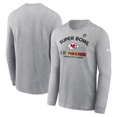 Футболка с длинным рукавом Kansas City Chiefs Nike Super Bowl LIX Team Logo - Heather Gray