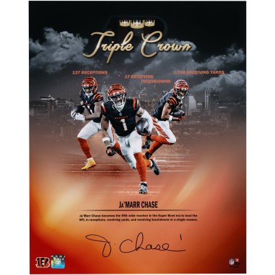 JaMarr Chase Cincinnati Bengals Autographed Fanatics Authentic 16 x 20 2024 Triple Crown Collage Photograph
