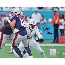 Chop Robinson Miami Dolphins Autographed Fanatics Authentic 8 x 10 Sacking Drake Maye Photograph