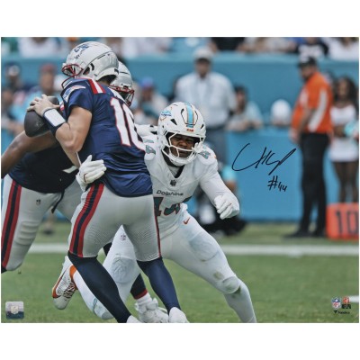 Chop Robinson Miami Dolphins Autographed Fanatics Authentic 16 x 20 Sacking Drake Maye Photograph