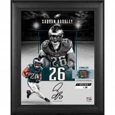 Saquon Barkley Philadelphia Eagles Facsimile Signature Fanatics Authentic Framed 11 x 14 Impact Collage with a Piece of Game-Used Football - Limited Edition of 250