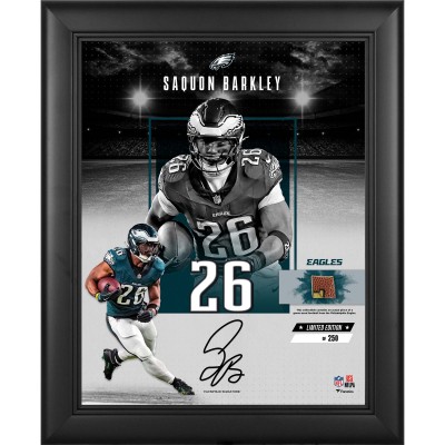 Saquon Barkley Philadelphia Eagles Facsimile Signature Fanatics Authentic Framed 11 x 14 Impact Collage with a Piece of Game-Used Football - Limited Edition of 250