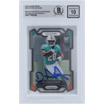 DeVon Achane Miami Dolphins Autographed 2023 Panini Prizm #365 Beckett Fanatics Witnessed Authenticated 10 Rookie Card