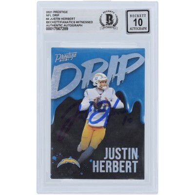 Justin Herbert Los Angeles Chargers Autographed 2021 Panini Prestige NFL Drip #ND-JH Beckett Fanatics Witnessed Authenticated 10 Card