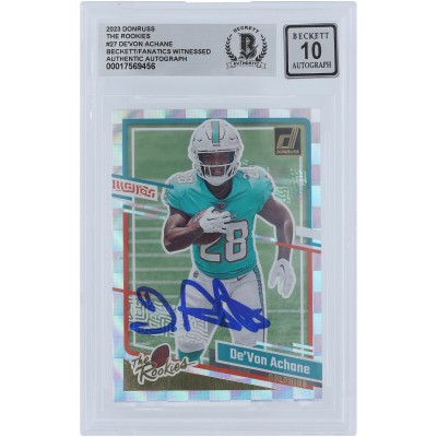 DeVon Achane Miami Dolphins Autographed 2023 Panini Donruss The Rookies #27 Beckett Fanatics Witnessed Authenticated 10 Rookie Card