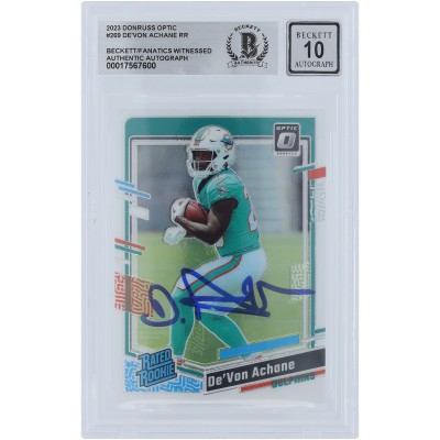 DeVon Achane Miami Dolphins Autographed 2023 Panini Donruss Optic #269 Beckett Fanatics Witnessed Authenticated 10 Rookie Card