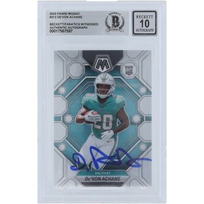DeVon Achane Miami Dolphins Autographed 2023 Panini Mosaic #312 Beckett Fanatics Witnessed Authenticated 10 Rookie Card