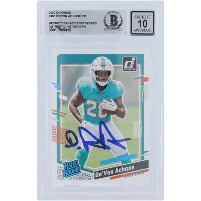 DeVon Achane Miami Dolphins Autographed 2023 Panini Donruss #365 Beckett Fanatics Witnessed Authenticated 10 Rookie Card