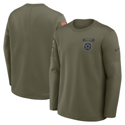 Футболка с длинным рукавом Dallas Cowboys Nike Olive 2025 Salute to Service Sideline Coaches Therma-FIT