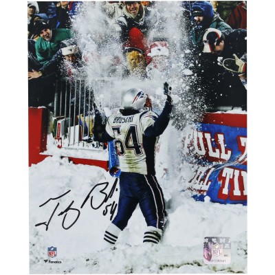 Tedy Bruschi New England Patriots Autographed Fanatics Authentic 8 x 10 Snow Celebration Vertical Photograph