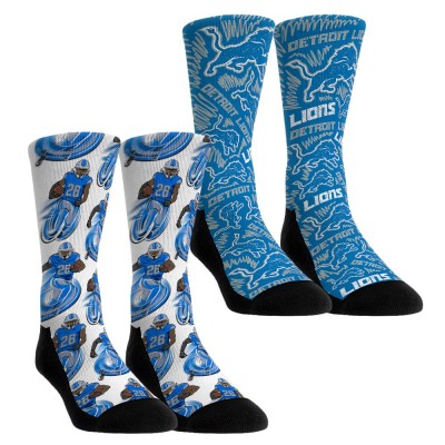 Подростковая Detroit Lions Jahmyr Gibbs Rock Em Socks 2-Pack Reverse Hurdle Crew Socks Set