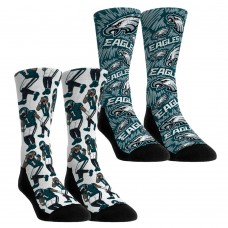 Подростковая Philadelphia Eagles Jalen Hurts Rock Em Socks 2-Pack Griddy Crew Socks Set