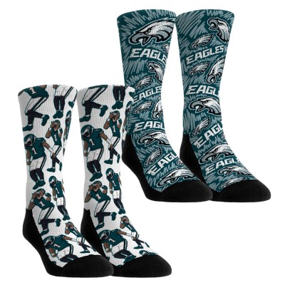 Подростковая Philadelphia Eagles Jalen Hurts Rock Em Socks 2-Pack Griddy Crew Socks Set