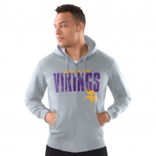 Minnesota Vikings Starter Heather Gray Distressed Classic Full-Zip Hoodie