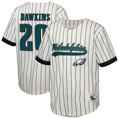 Подростковая Philadelphia Eagles Brian Dawkins Mitchell & Ness Cream Retired Player Name & Number Baseball Jersey