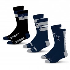 Unisex Dallas Cowboys For Bare Feet Three-Pack Crew Sock Set