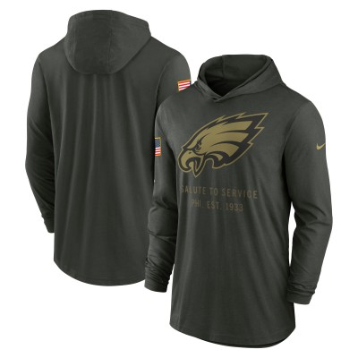 Philadelphia Eagles Nike Forest Green 2025 Salute to Service Sideline Dri-FIT Lightweight Hooded Pullover