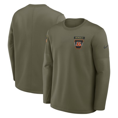 Футболка с длинным рукавом Cincinnati Bengals Nike Olive 2025 Salute to Service Sideline Coaches Therma-FIT