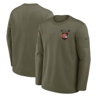Футболка с длинным рукавом Cleveland Browns Nike Olive 2025 Salute to Service Sideline Coaches Therma-FIT