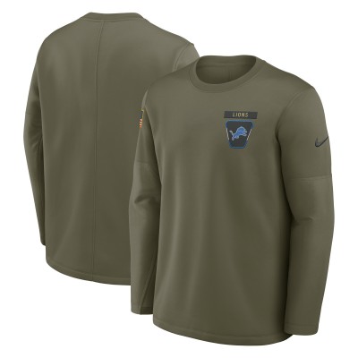 Футболка с длинным рукавом Detroit Lions Nike Olive 2025 Salute to Service Sideline Coaches Therma-FIT