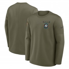 Футболка с длинным рукавом Miami Dolphins Nike Olive 2025 Salute to Service Sideline Coaches Therma-FIT