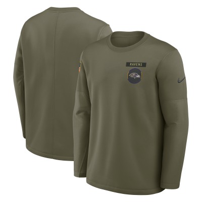 Футболка с длинным рукавом Baltimore Ravens Nike Olive 2025 Salute to Service Sideline Coaches Therma-FIT