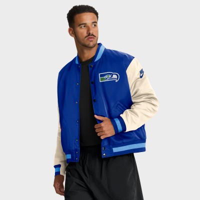 Seattle Seahawks Nike Royal/Cream Rewind Legacy Full-Snap Bomber Jacket