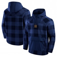 Denver Broncos Fanatics Navy Elements Plaid Polar Fleece Quarter-Zip Hoodie Denver Broncos Fanatics Navy Elements Plaid Polar Fleece Quarter-Zip Hoodie