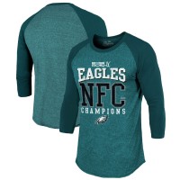 Футболка Philadelphia Eagles Majestic Threads 2024 NFC Champions 3/4-Sleeve Raglan - Midnight Green