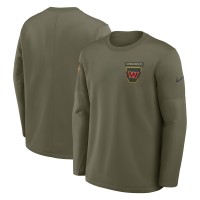 Футболка с длинным рукавом Washington Commanders Nike Olive 2025 Salute to Service Sideline Coaches Therma-FIT