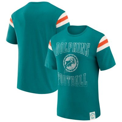 Футболка Miami Dolphins Darius Rucker Collection by Fanatics Aqua Distressed Throwback Shoulder Stripe