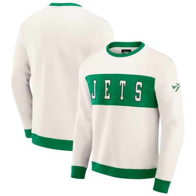 New York Jets Darius Rucker Collection by Fanatics Cream Colorblock Pullover Sweatshirt
