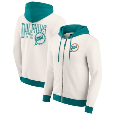 Miami Dolphins Darius Rucker Collection by Fanatics Cream Distressed Graphics Full-Zip Hoodie