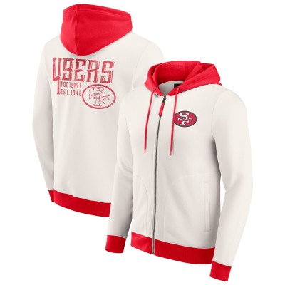 San Francisco 49ers Darius Rucker Collection by Fanatics Cream Distressed Graphics Full-Zip Hoodie