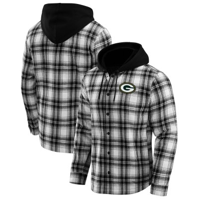 Green Bay Packers NFL x Darius Rucker Collection by Fanatics Black Plaid Flannel Quilted Full-Snap Hooded Shacket