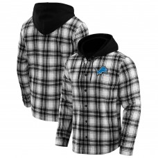 Detroit Lions NFL x Darius Rucker Collection by Fanatics Black Plaid Flannel Quilted Full-Snap Hooded Shacket