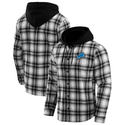 Detroit Lions NFL x Darius Rucker Collection by Fanatics Black Plaid Flannel Quilted Full-Snap Hooded Shacket