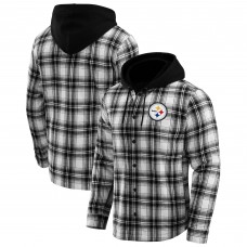 Pittsburgh Steelers NFL x Darius Rucker Collection by Fanatics Black Plaid Flannel Quilted Full-Snap Hooded Shacket