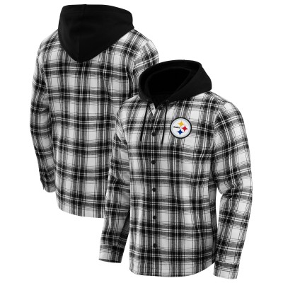 Pittsburgh Steelers NFL x Darius Rucker Collection by Fanatics Black Plaid Flannel Quilted Full-Snap Hooded Shacket