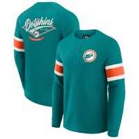 Miami Dolphins Darius Rucker Collection by Fanatics Aqua Waffle-Knit Raglan Long Sleeve Henley T-Shirt