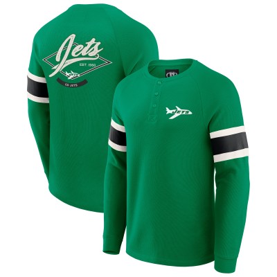 New York Jets Darius Rucker Collection by Fanatics Kelly Green Waffle-Knit Raglan Long Sleeve Henley T-Shirt