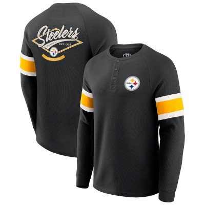 Футболка Pittsburgh Steelers Darius Rucker Collection by Fanatics Black Waffle-Knit Raglan Long Sleeve Henley