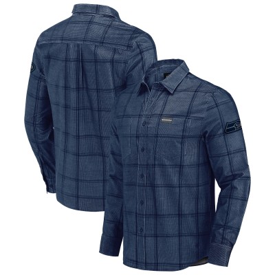 Seattle Seahawks Darius Rucker Collection by Fanatics College Navy Micro Corduroy Plaid Button Up Shirt