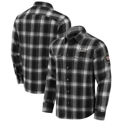 New York Giants Darius Rucker Collection by Fanatics Black Flannel Plaid Full-Snap Shirt